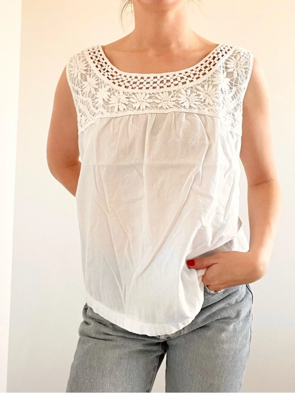 Merona White Crochet Yoke Sleeveless Top